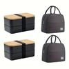 Lunch Box Set with Insulated Bag Food Container with Cutlery Microwave Safe Bento Box Stackable Dividers for Travel Picnic Offic