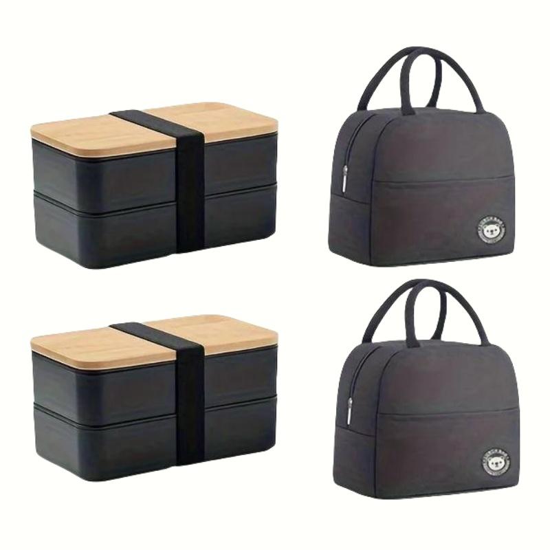 Lunch Box Set with Insulated Bag Food Container with Cutlery Microwave Safe Bento Box Stackable Dividers for Travel Picnic Offic