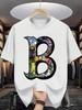 Letní pánské 100% bavlněné sportovně-ležérní módní volné nadměrné velikosti kreativní s potiskem písmena B kulatý výstřih krátký rukáv tričko top