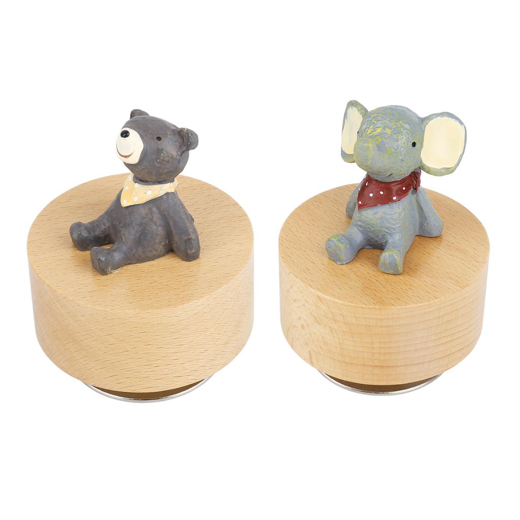 Music Box Round Shape Animal Style Pleasing Melody Exquisite  Wooden Musical Box for Kids Fam