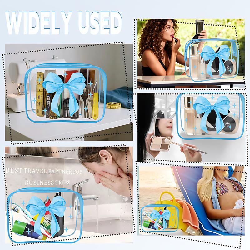 All Over Print Waterproof Pvc Nylon Pouch Bows Makeup Bag Transparent Toiletry Zipper Pouch Bow Clear Cosmetic Bags