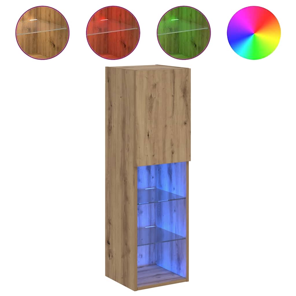 Vidaxl Szafki Tv, Z Led, 2 Szt., Dąb Artisian, 30,5X30X102 Cm
