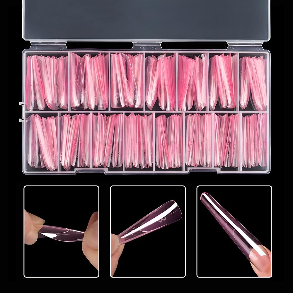 JM-26 Cross-Border Denim French Flat Nail Tips - Boxed Transparent Extension for Nail Salon Manicures