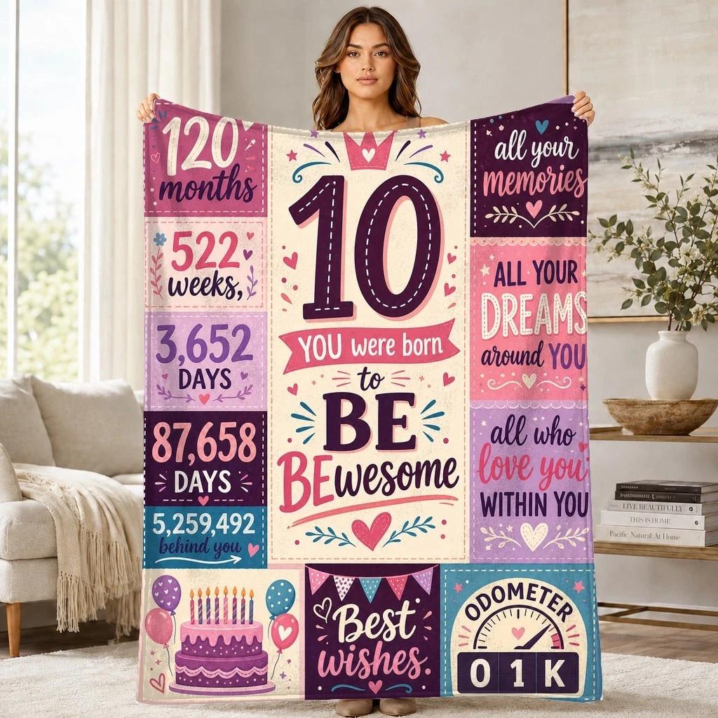10th Birthday Patchwork Typography Coral Fleece Blanket