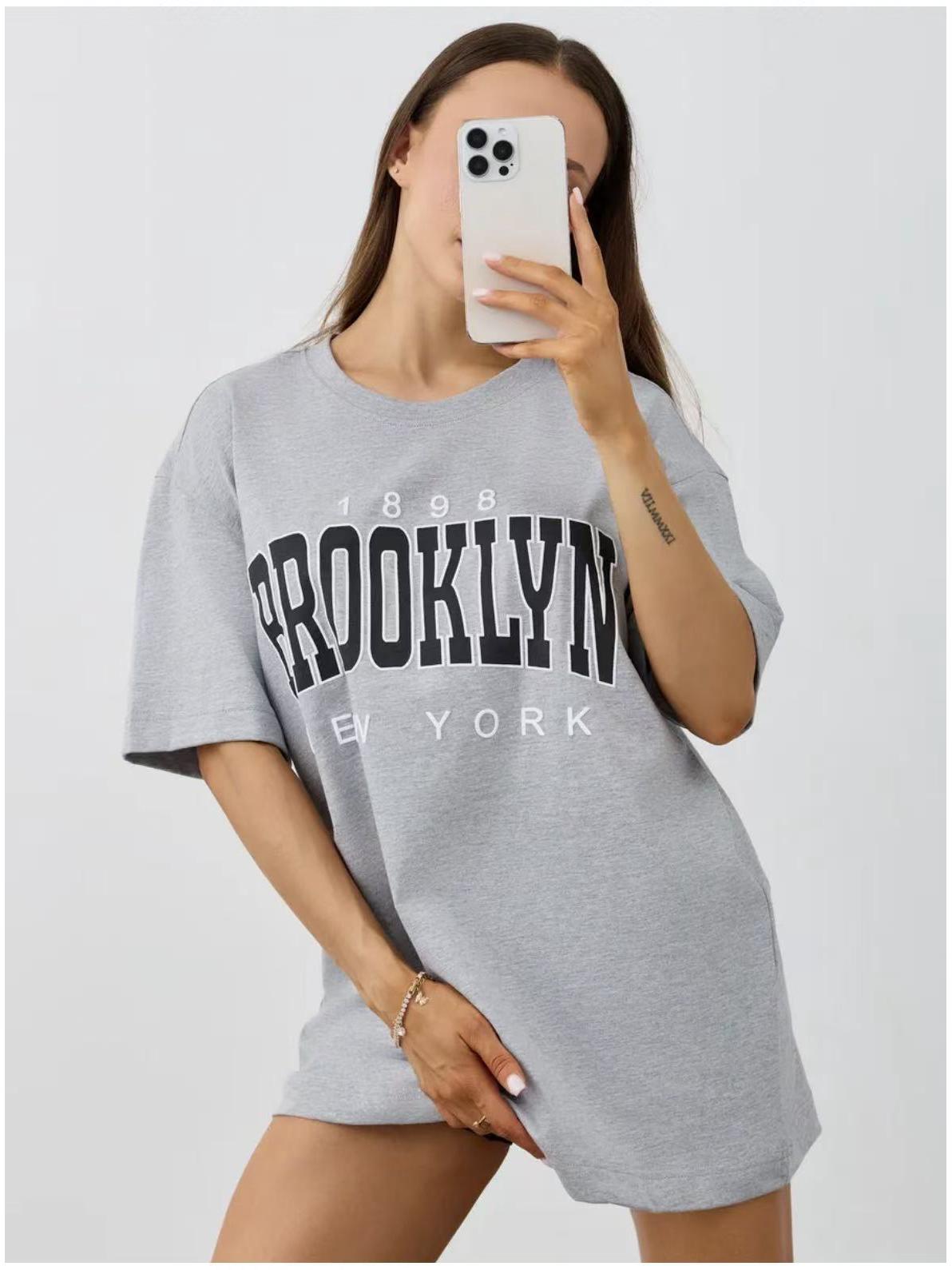 100% Cotton Retro European American Style Short Sleeve Hip Hop T-shirt 2XL светло-серый