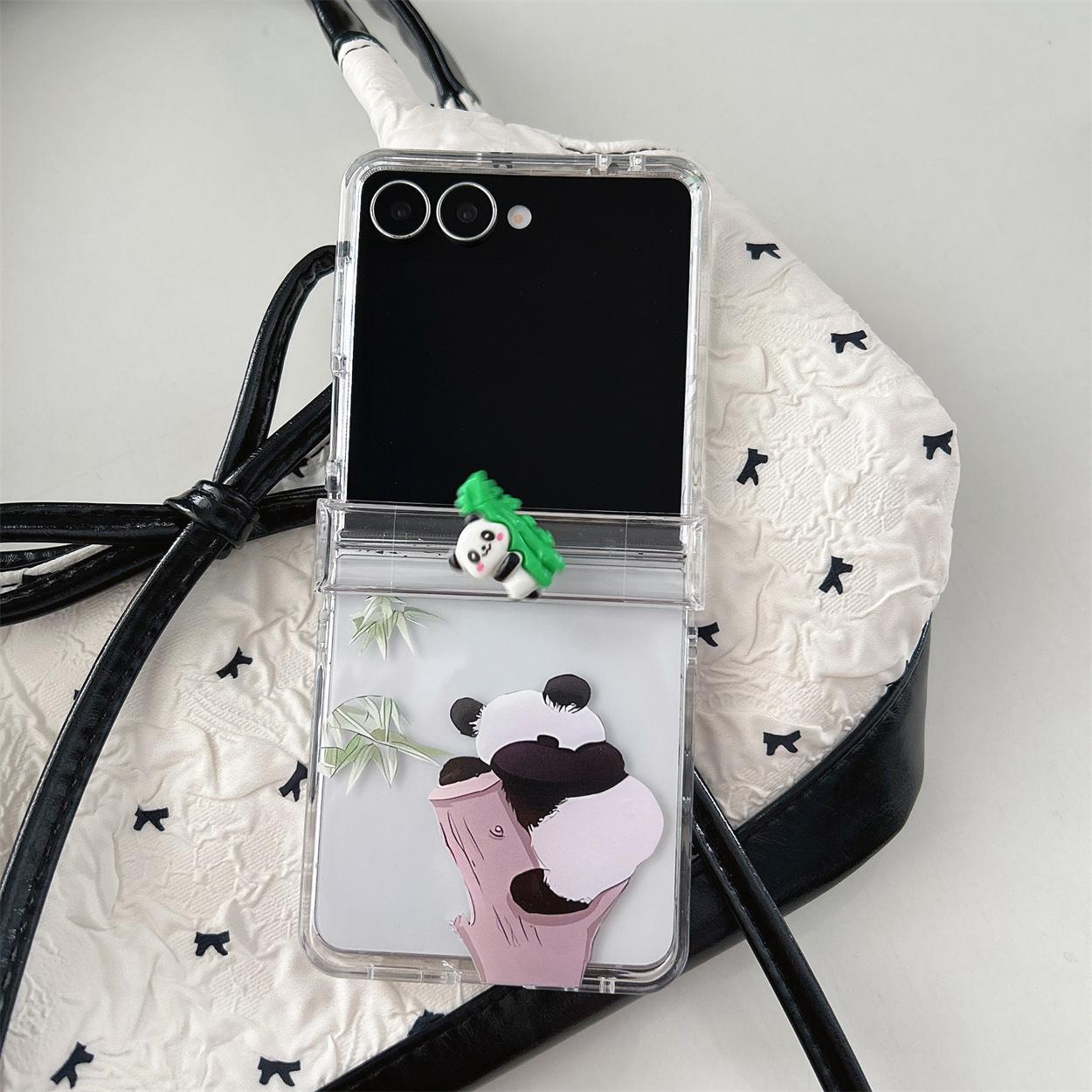 

3D Panda Cute Cat Wrist Strap Phone Case for Samsung Galaxy Z Flip 7 FE 6 5 4 3 Flip7 Flip6 Hinge Protective Cover Galaxy Z Flip5