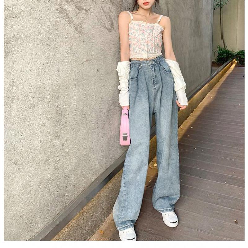 Vintage džíny s vysokým pasem, letní volné tenké, velké rovné široké kalhoty dámské džíny