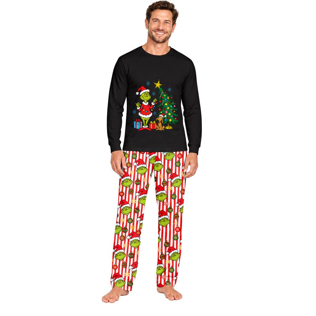 Family Matching Parent-Child Long Sleeve and Pants Pajama Set Loungewear for Home Wear