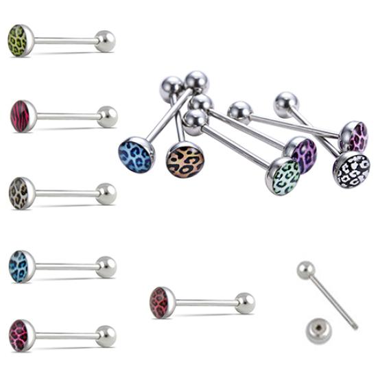 6Pcs Mixed Leopard Ball Barbell Bar Tongue Ring Stainless Steel Body Jewelry