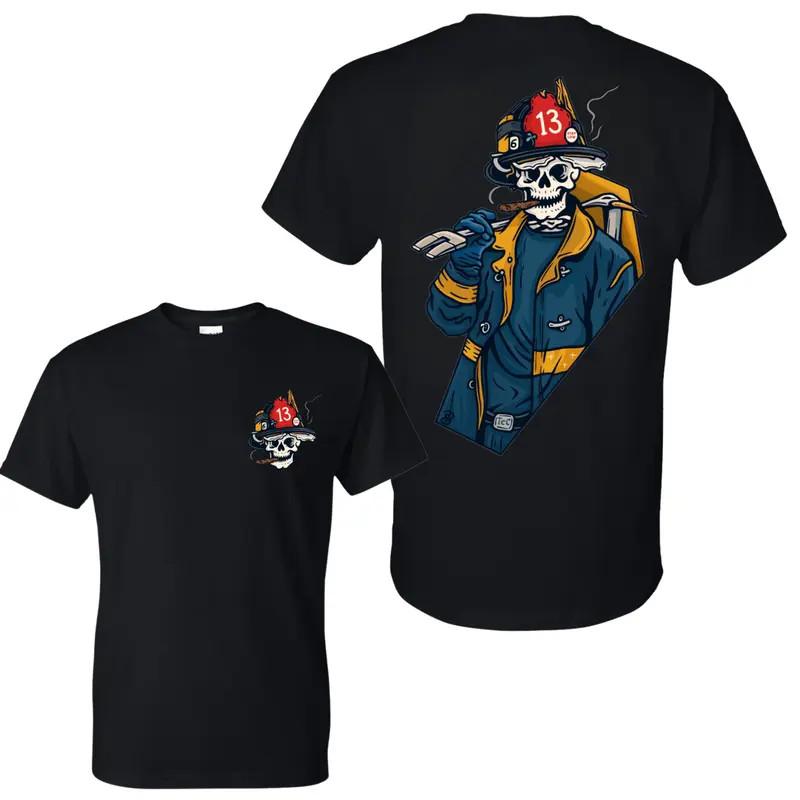 Badass Skeleton Firefighter Smoking T-Shirt Stay Low Fireman Skeleton Firefighte S