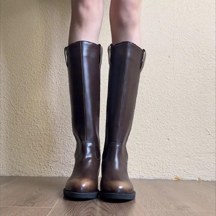 Cowhide Version~ 2025 New Retro Leather Round Head High Knight Boots Women's Versatile But Knee Thick Heel Boots