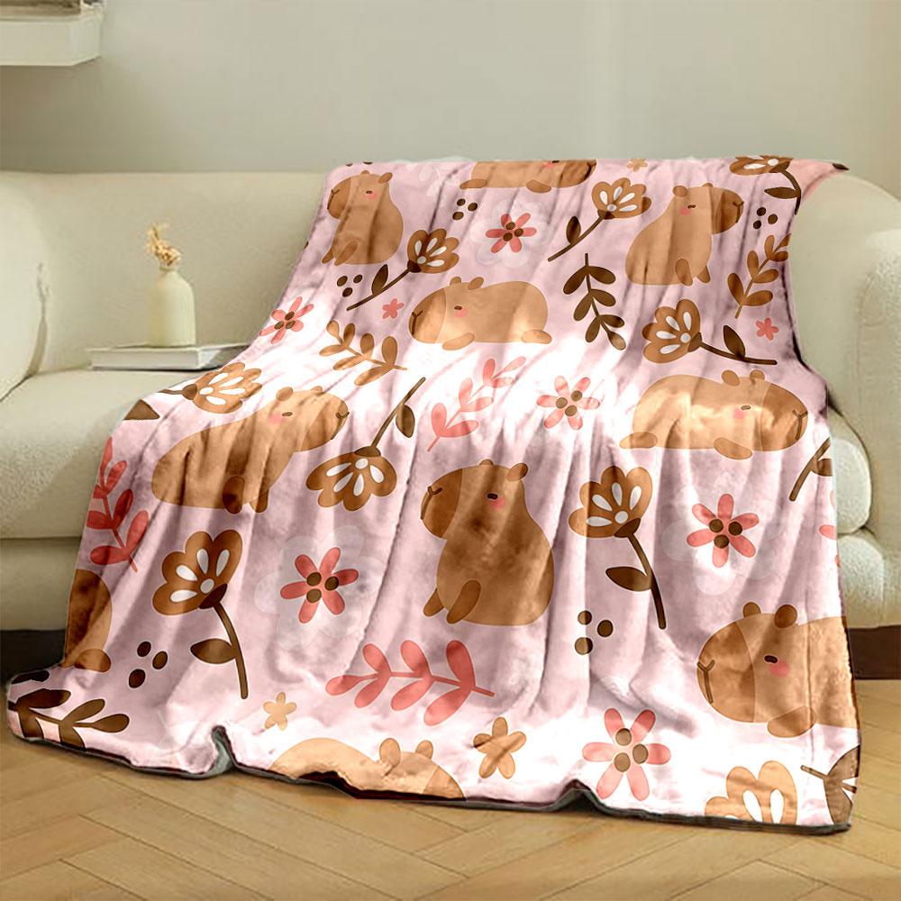 Cute Capybara and Floral Pattern print blanket soft and cozy perfect for the living room bed sofa or a nap,gift