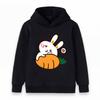 Cute Cartoon White Bunny Hug Carrot Print Kids Hoodie, Unisex Boys Girls Casual Long Sleeve Pullover Sweatshirt, Sweet I Love You Pattern Loose Fit To