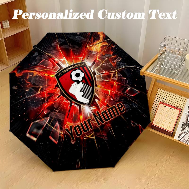 8 Rib Auto Folding Umbrella Bournemouth Football Print Custom Name Text Portable Rain Gear