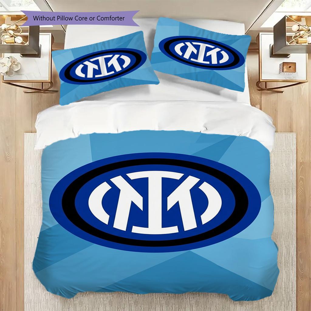 Inter Milan Emblem Blue Geometric Background Three-piece set (1 * duvet cover + 2 * pillowcase, without core) Soft and comfortable