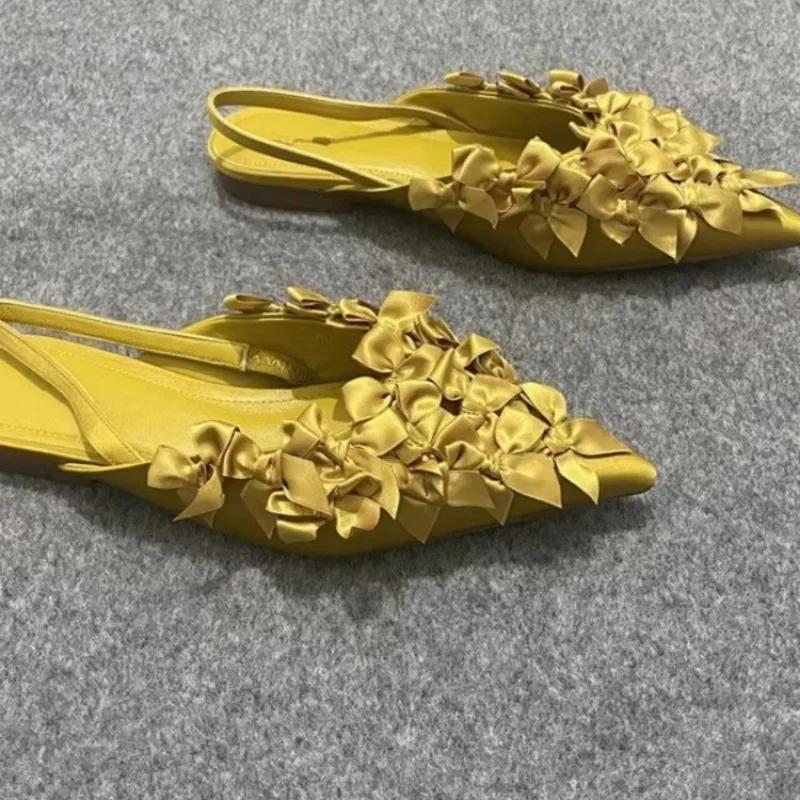 Summer New Women's Shoes Fashionable Baotou Solid Color Women's Sandals One-line Buckle with Bow Decoration Women's Flat Shoes