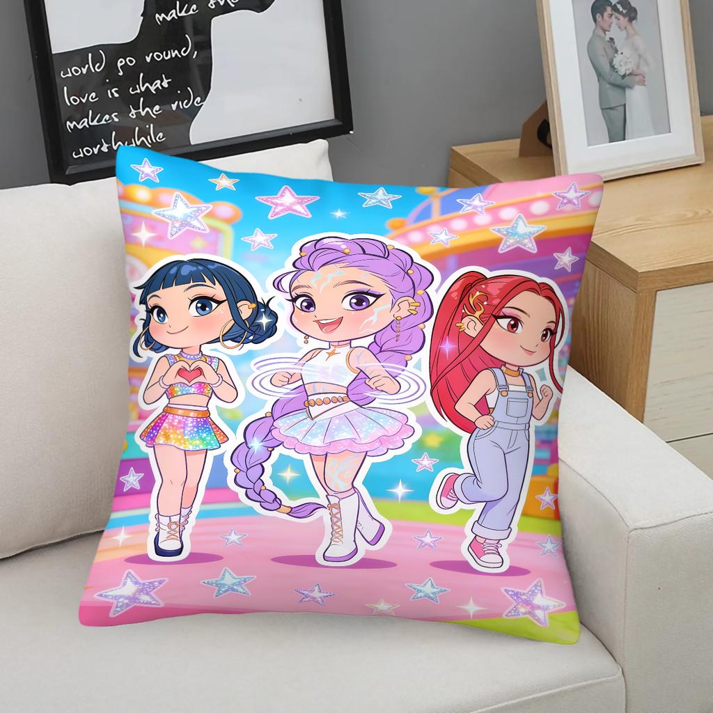 Kpop Style Throw Pillow Decorative Cushion Cute Chibi Anime Girl Pajama Snack Print Polyester Pillow For Sofa Bedroom Fans Home Decor