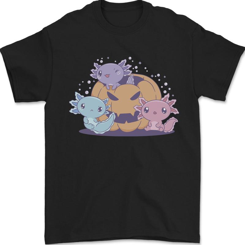 Axolottle Pumpkin Cute Halloween Kawaii Men s T-Shirt 100% Cotton - Men s Summer Cotton Graphic Tee S разноцветный