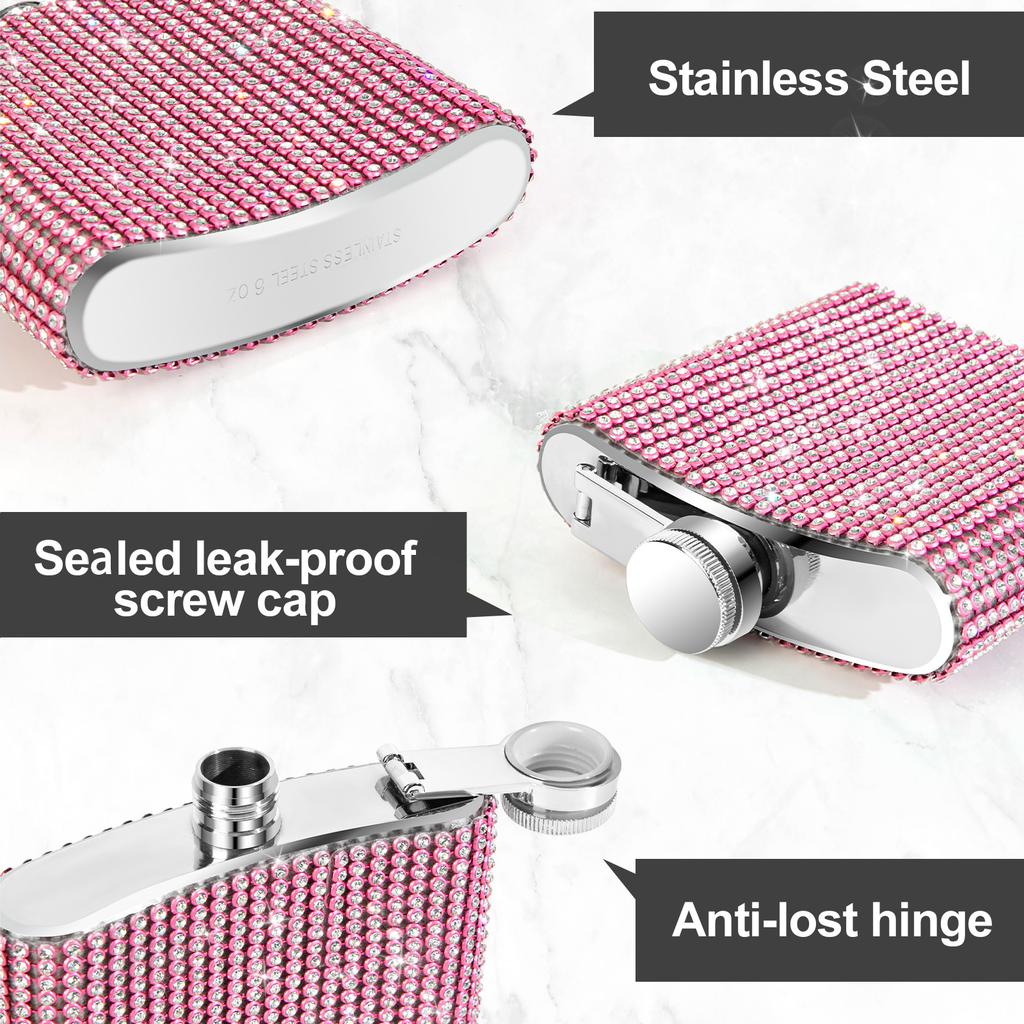 6oz High Quality Bling Diamond Wine Whisky Pot Bottle Stainless Steel Hip Flasks Drinker Alcohol Bottle Funnel Travel Wine Cup