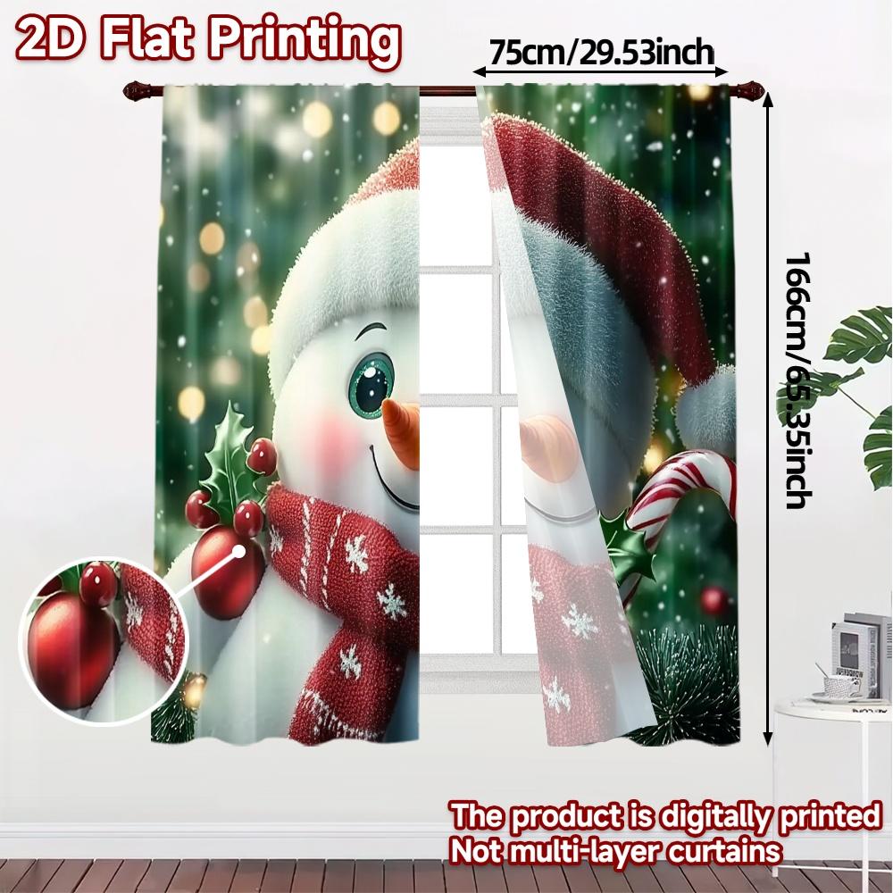 2pcs,Curtains Cute Snowman Christmas Winter Scene (6) Print Modern Curtains Versatile Polyester Fabric Curtains Holiday