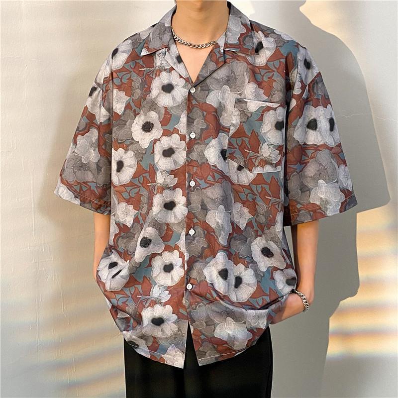 2026 Large Retro Cuban Collar Men's Ice Silk Short Sleeve Shirt