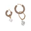 Super Flash Full Asymmetric Circle Earrings Pearl Drop Earrings for Nightclub