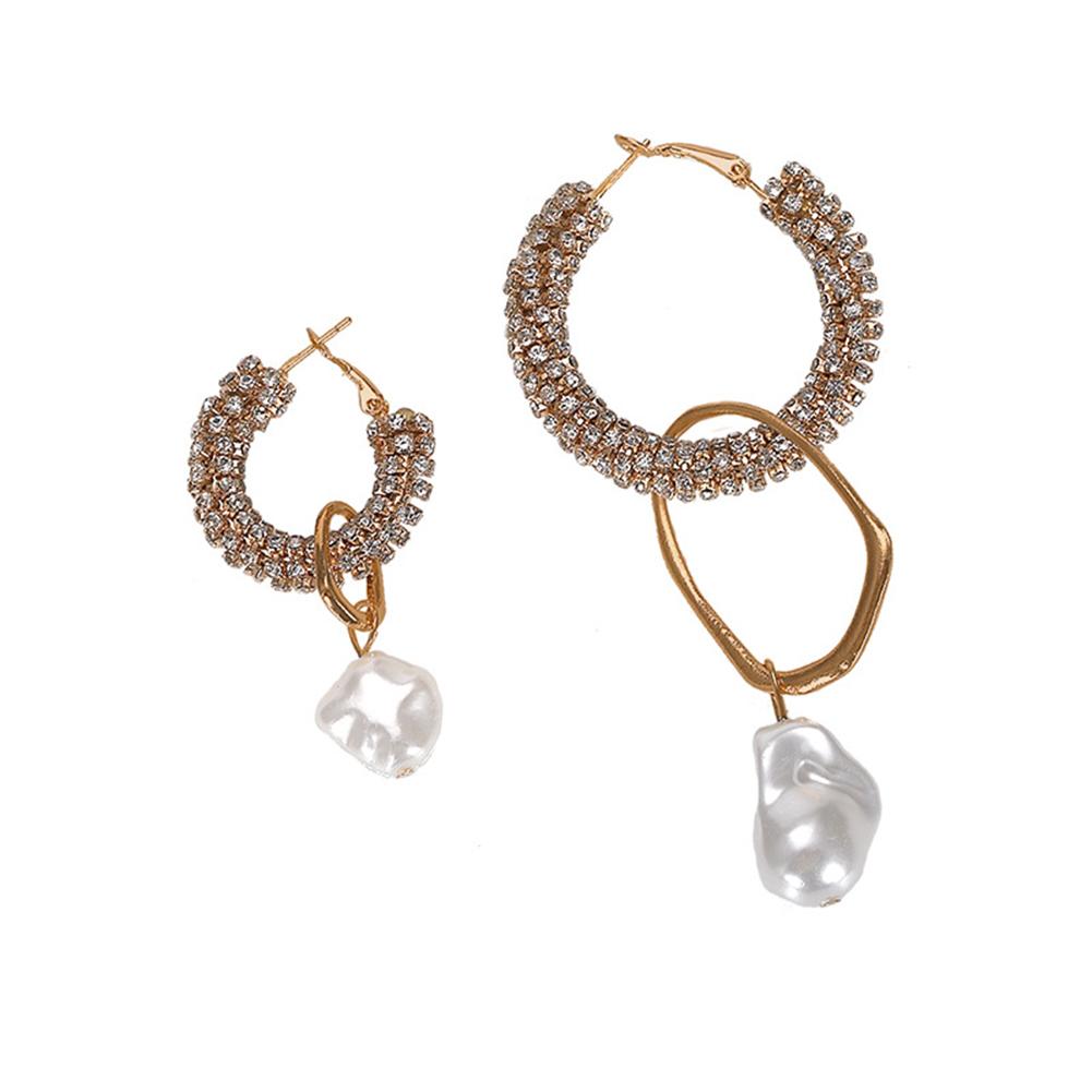 Super Flash Full Asymmetric Circle Earrings Pearl Drop Earrings for Nightclub