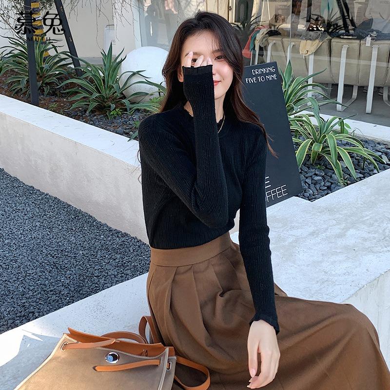 

Semi-turtleneck knitted sweater women s autumn new slim-fitting and thin inner lace bottoming shirt top regular One size fits all [recommended 80-60kg]