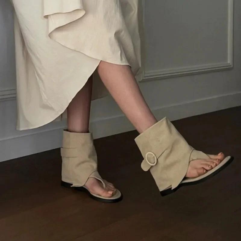 Fashion Denim 2024 Footwear Flats with Shoes Women Ankle Boots Female Round Toe Ladies Flats Sandals Boots Shoes Flip Flops