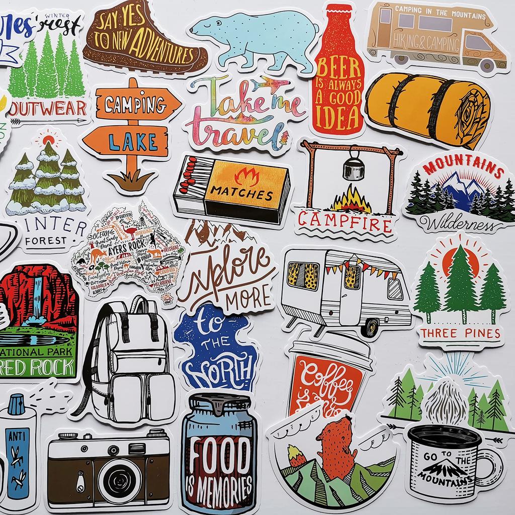50pcs American Camping Stickers Outdoor Decals Funny Cooler Box Stickers Camping Goods
