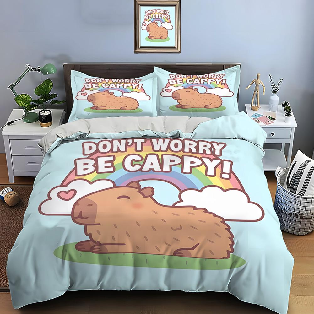 Cute Cartoon Capybara Print Bedding Set Duvet Cover 1 Duvet Cover 2 Pillowcases Adult And Children Bedding Set Luxury Gifts