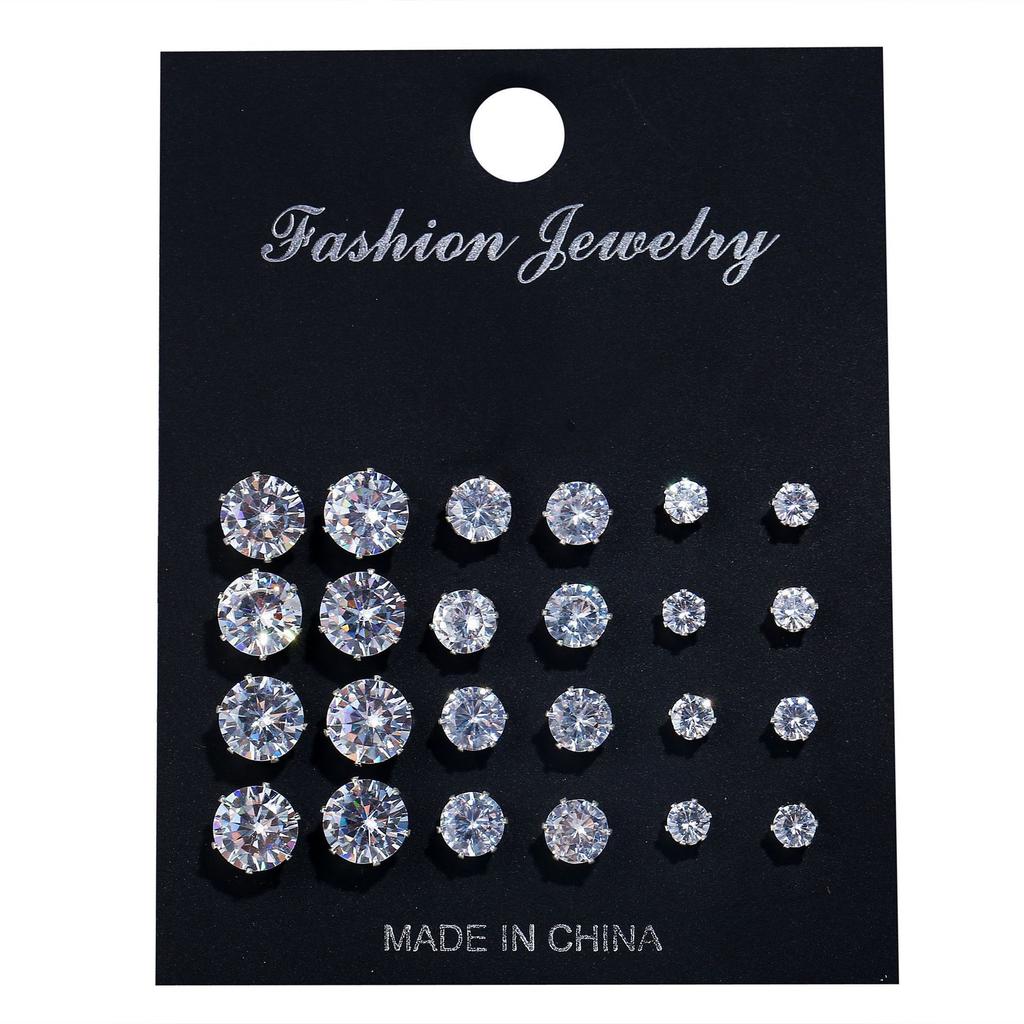 21 Pcs White Shiny Wedding Earrings Set For Women Men Fashion Vintage Crystal Star Heart Design Studs Trendy Jewelry Gifts 2024