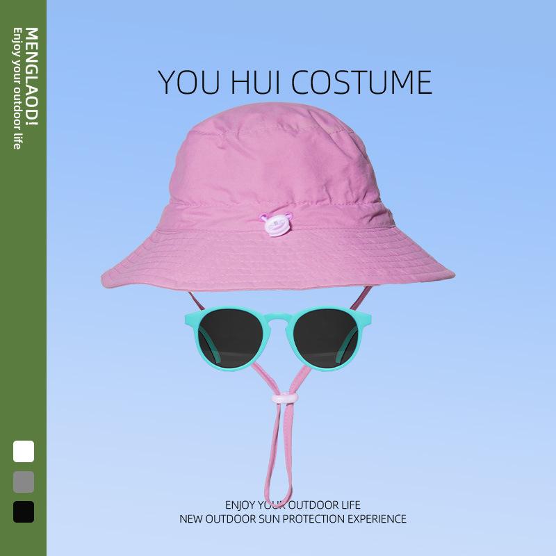 Barn enfärgad bucket hat sommar stor brätte UV-skydd solhatt söt baby mode mångsidig strandhatt