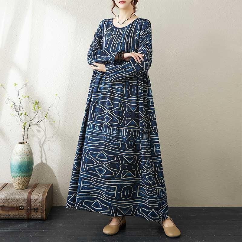 Round Neck Loose Plus Size Literary Vacation Plus Sleeve Dresses