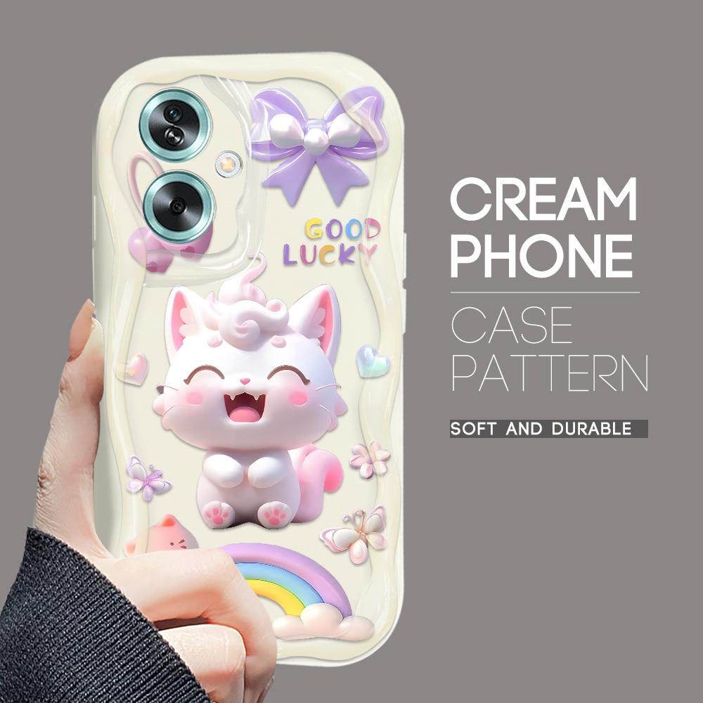 Custodia morbida in silicone con texture color crema con motivo simpatico cartone animato, bordo ondulato, per OPPO Reno Realme
