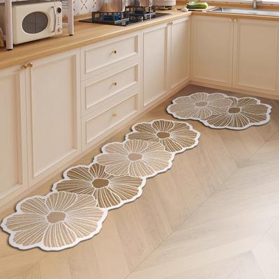 Floor Mat For Kitchen Non-Slip Waterproof Oil-Proof Rug Brown Flower Irregular Leather Carpet Home Decoration Long Size Mats