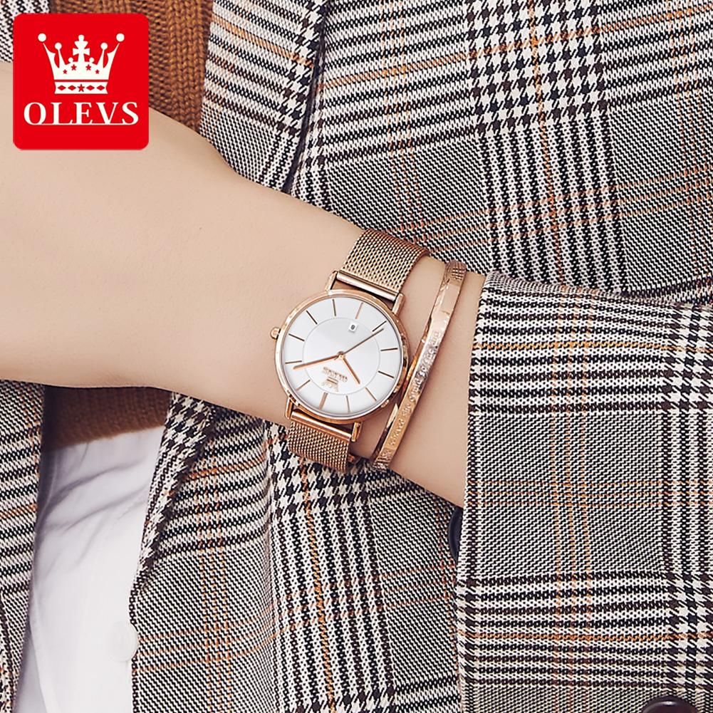 OLEVS 5869 Women's Watches Ultra Thin 6.5mm Original Quartz Watch for Women Waterproof Calendar Ladies Dress Wristwatch