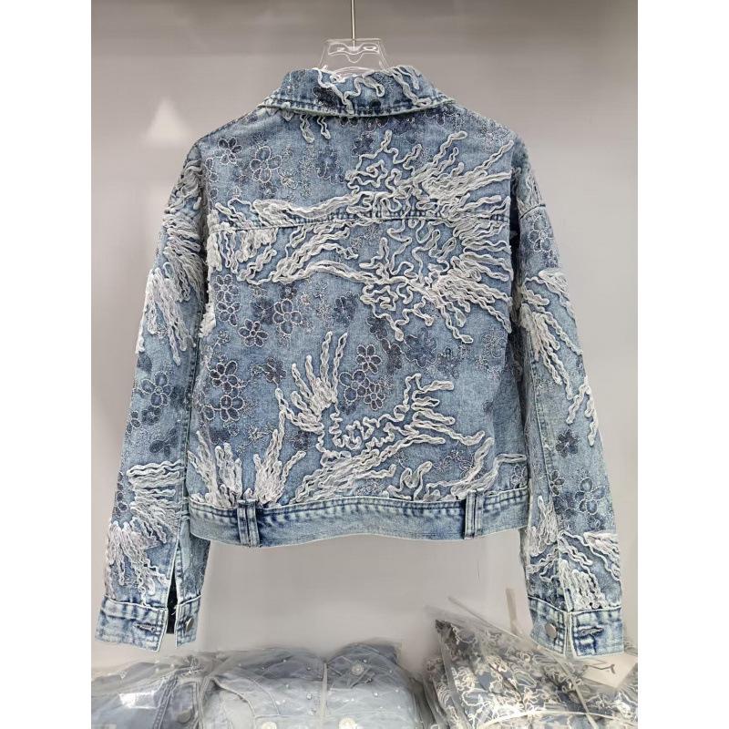 2025 Spring/Autumn Loose Lace Floral Embroidered Denim Jacket