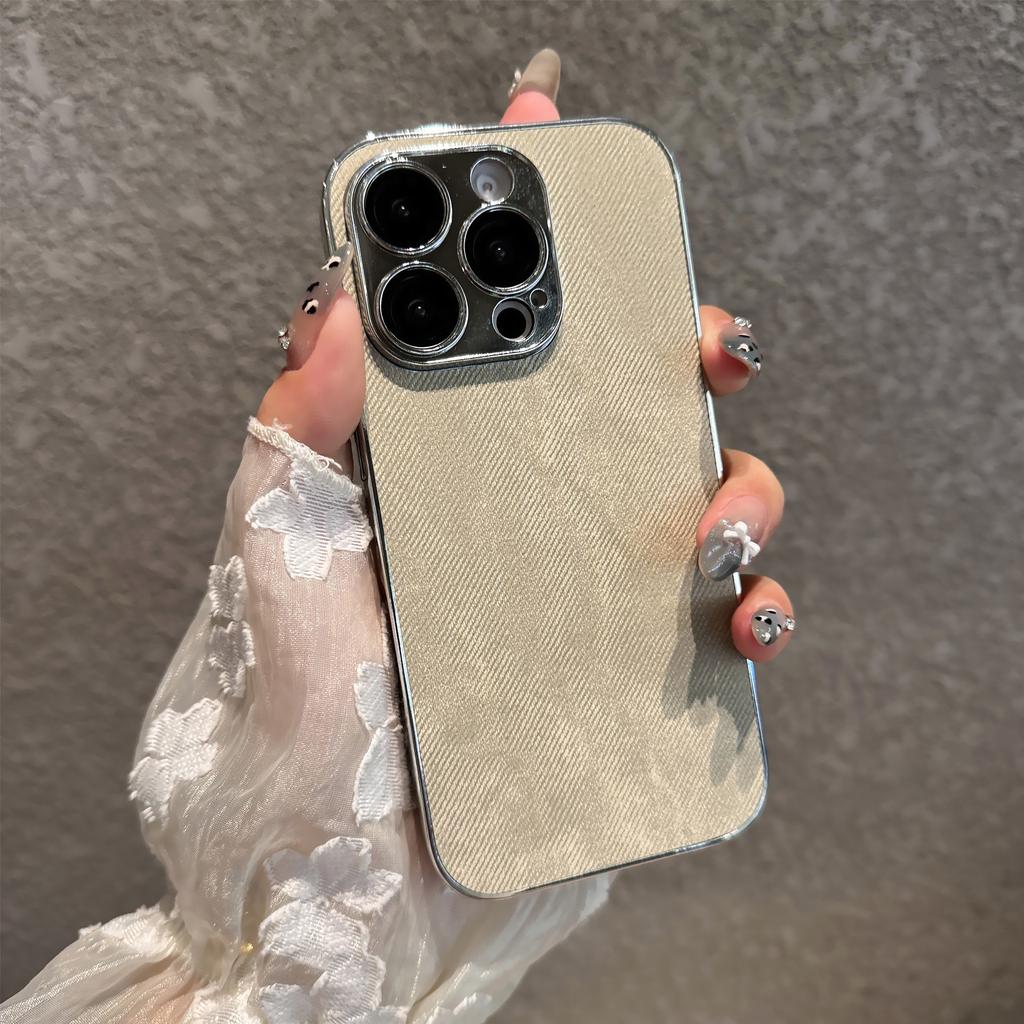 Silver Edge Denim Cloth Pattern Mobile Phone Case Is Suitable for Apple 16PROMAX Trend 16 Hard Case 15 Fine Hole 11 Protective Case