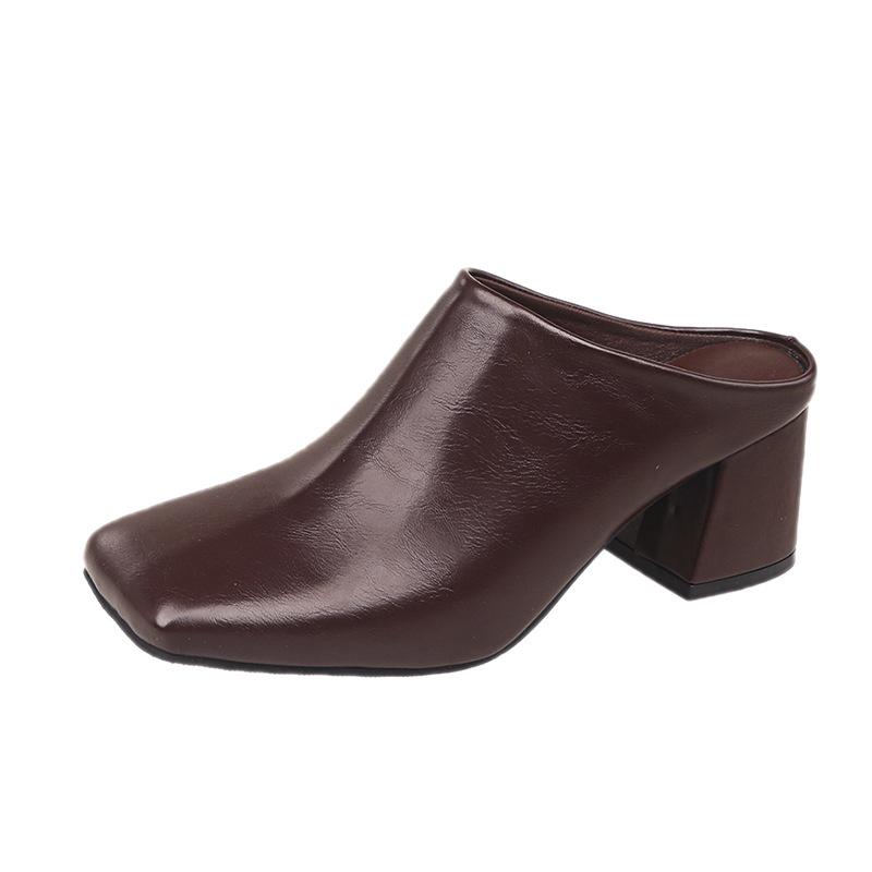 Gao niche 22 temperament simple and fashionable thick heel square head retro elegant high heel slippers beautiful
