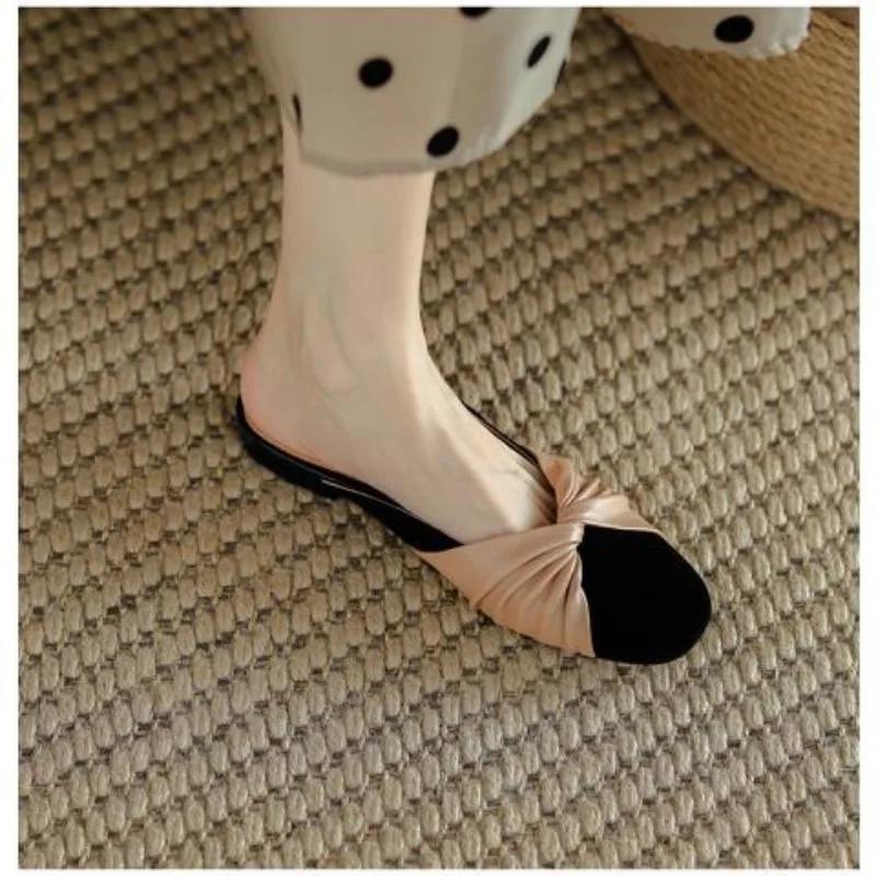 Outside Sandals With Bow Shoes for Women Mules Slides Original Summer Footwear Woman Slippers Unique New Style Top Designs
