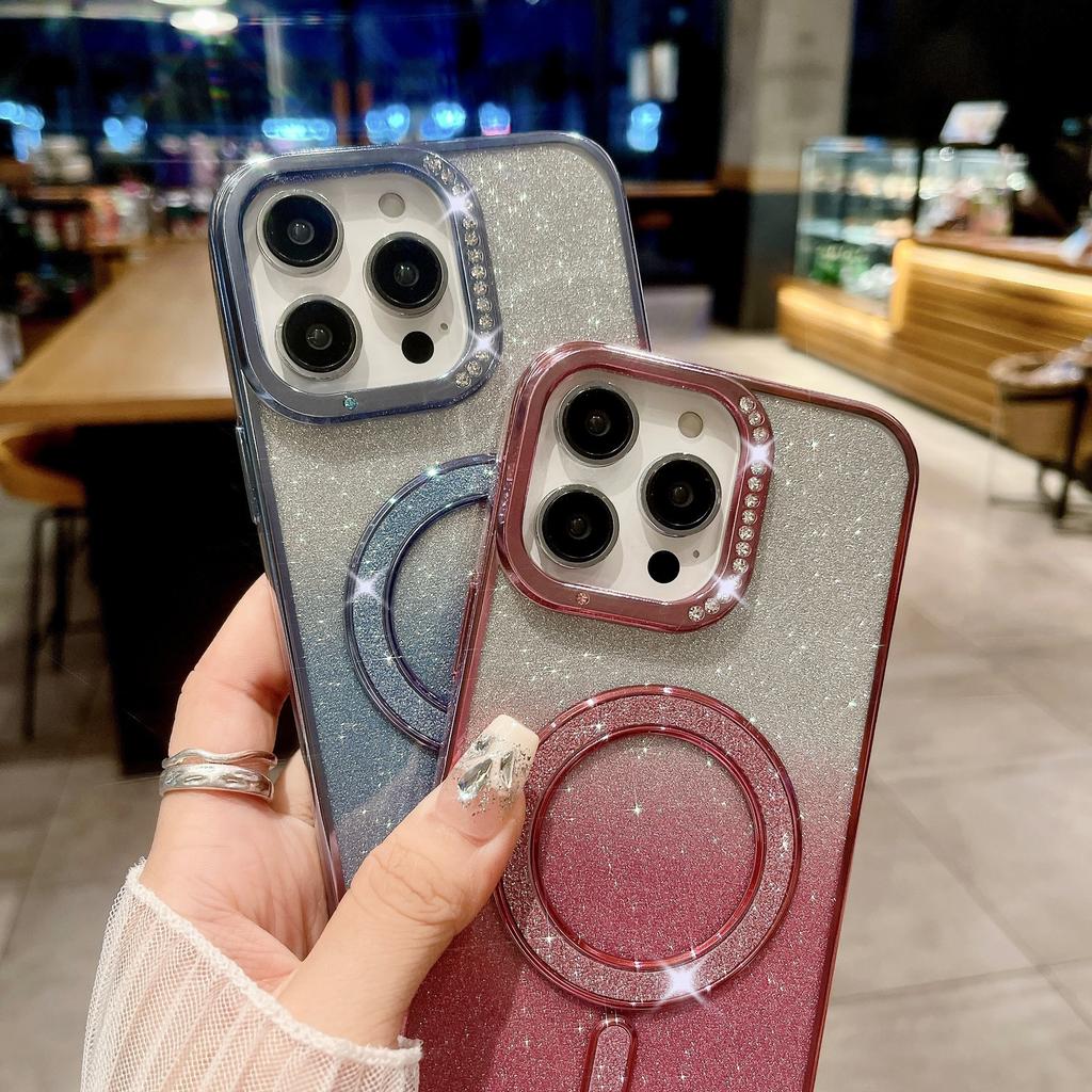 Suitable for IPhone16Pro Electroplated Water Diamond Phone Case, Apple 15 Diamond-encrusted Glitter 14 Magnetic Charging Protective Case