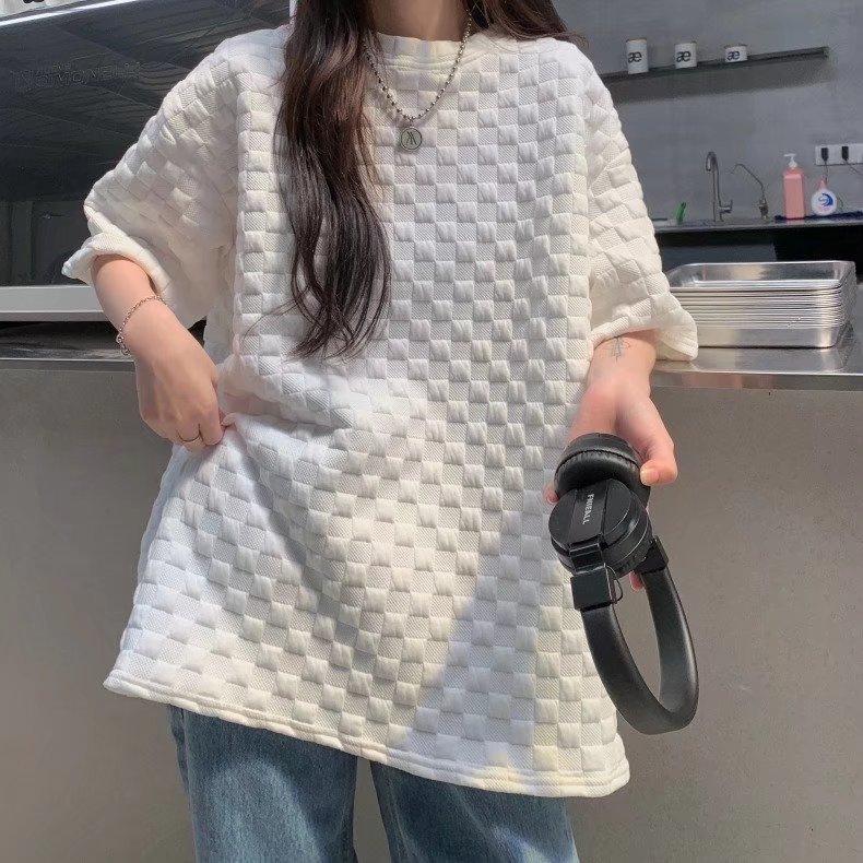 

Футболка с коротким рукавом и вафельной вышивкой, мужские японские повседневные футболки с половиной рукавов, мужской пуловер с принтом, мужская футболка с большим ретро-круглым вырезом