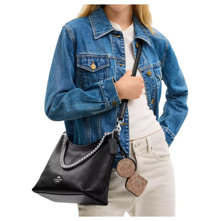Coach Laurel 31 Mirror Pendant Detachable Handle Pebble Leather Shoulder Bag Large Women Shoulder Bag Black CBI94-SVS3B