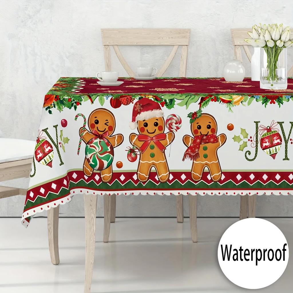Christmas Gingerbread Man Rectangle Tablecloth Table Decor Winter Xmas Waterproof Table Cloths Table Decor Navidad Decorations