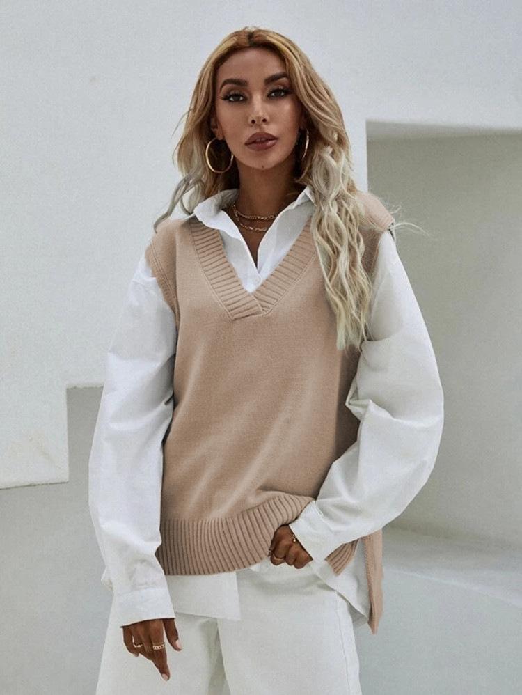 

V-Neck Sleeveless Bolero Knit Sweater Vest for Women - 2025 New Design One Size хакі