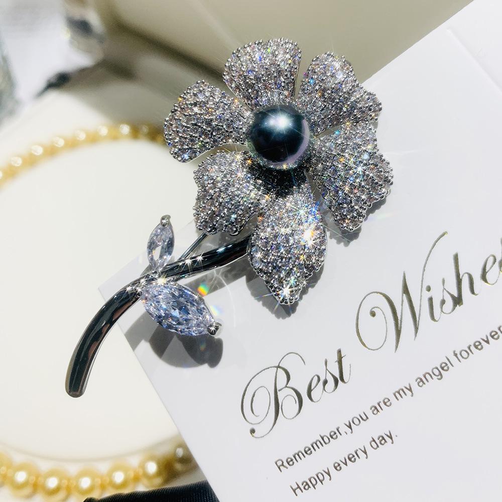Freshwater Pearl Rose Brooch - French Style Suit Accessory