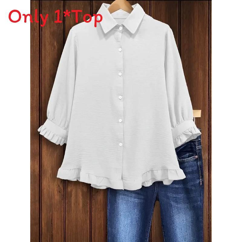 Womens Ice Silk Crinkle Polyester Shirt With Ruffled Trim Paneling For Elegant Office Wear