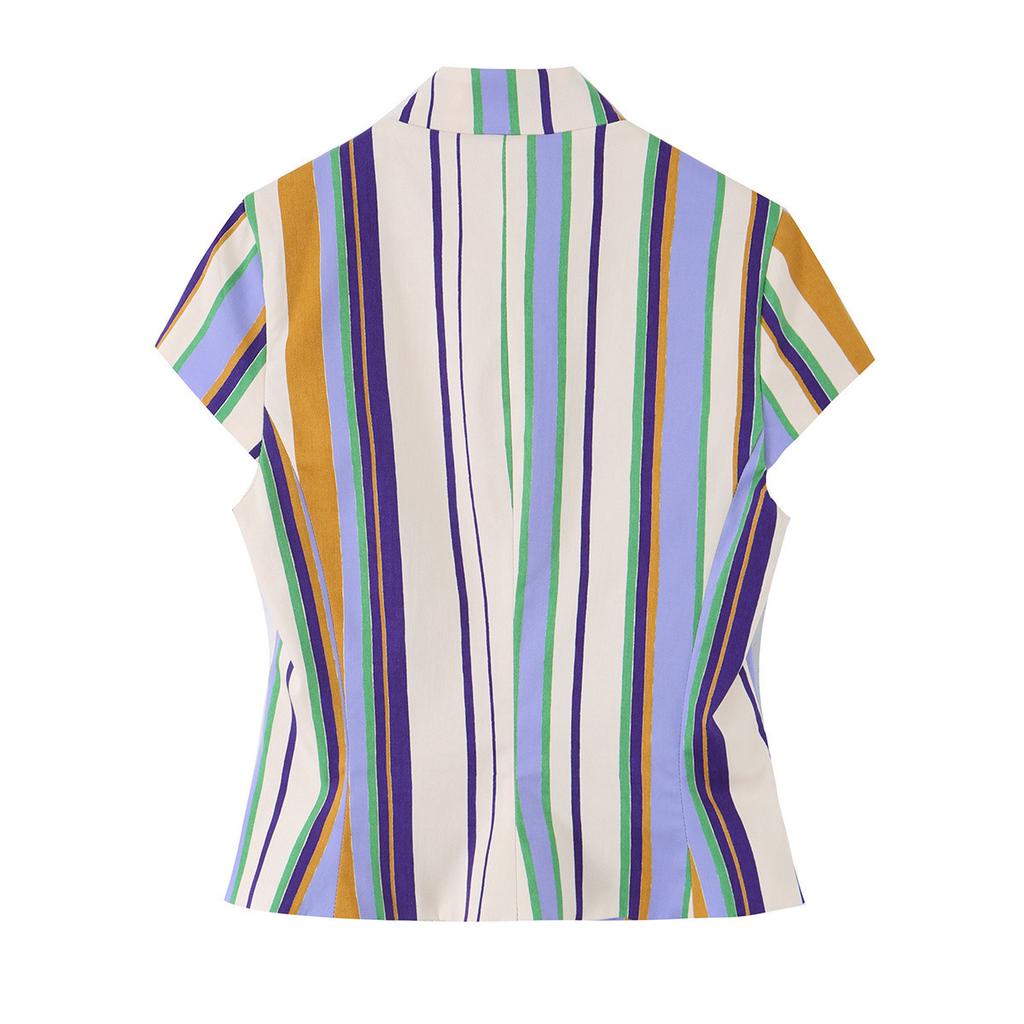 European and American style, wholesale women's clothing, fashionable versatile striped knot button top and trousers 2969329