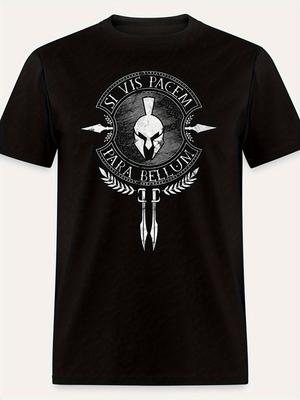 SPARTA1426 Funny Mens Short Sleeve Graphic TShirt Casual Spartan Helmet Design Black Regular Fit All Season Comfort TShirt